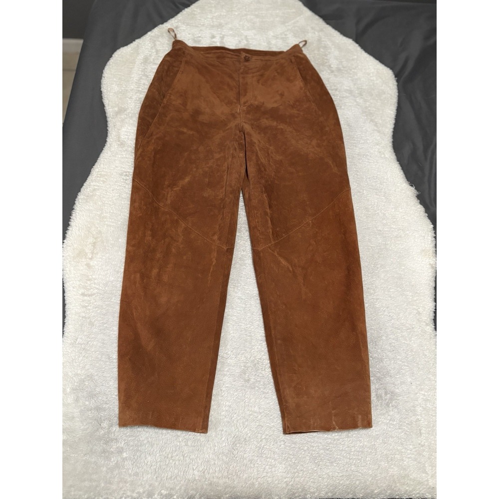 Cappagallo 90s‎ Brown Boho Leather Pants Womens 14 High Waist Straight Leg